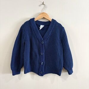 Hanna Andersson Kids Chunky Knit Cardigan Sweater Size 5 Blue Cotton Preppy Cozy